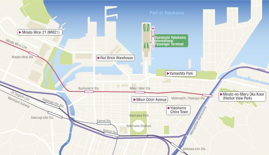 Mapa de Yokohama de la terminal de creuers